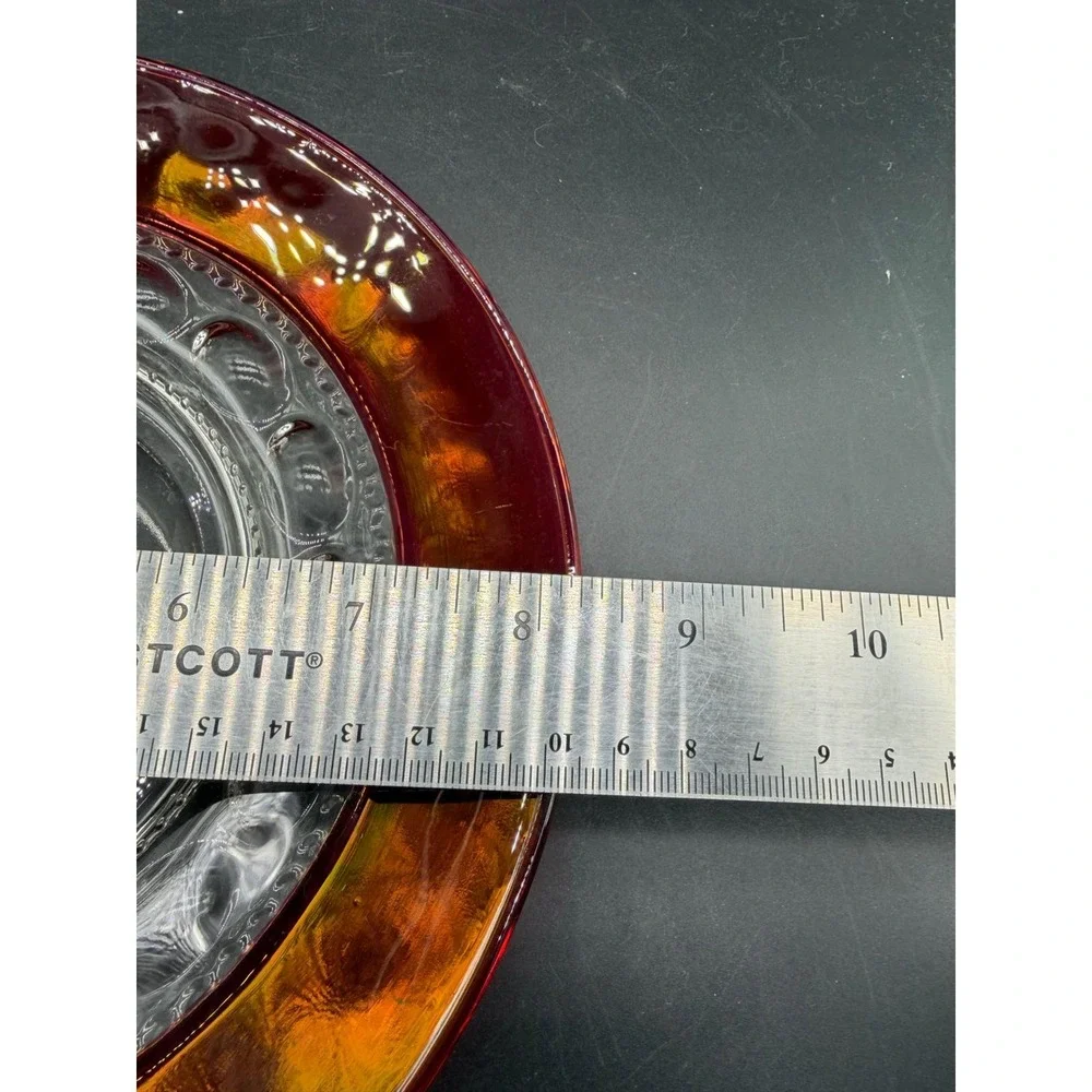 Vintage Indiana Glass Kings Crown Ruby Red Flashed Thumbprint Plates Set of 2